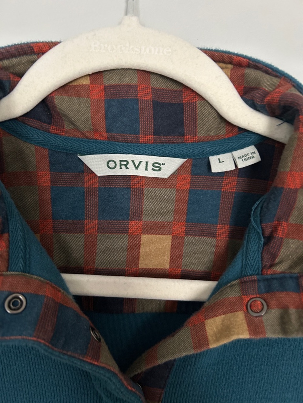 Orvis Teal Pullover with Plaid Lining - Picture 2 of 3